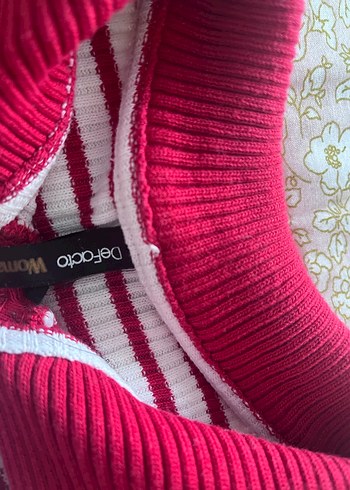 Bordo Gri Çizgili Triko Kadın Kazak - Görsel 3