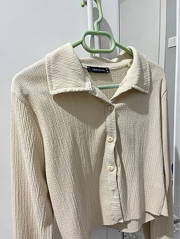 xs Beden camel Renk Bürümcük dokuma crop gömlek bluz