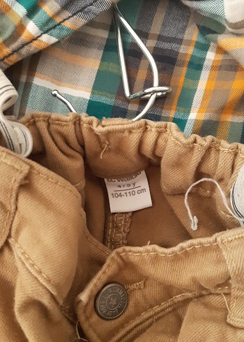 3 Yaş Beden kahverengi Renk Erkek Bebek Düğmeli Ekose Gömlek ve Kahverengi Pantolon