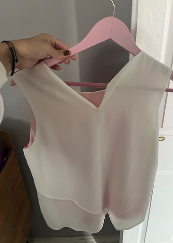 Pembe Saten Drapeli Kolsuz Bluz - Görsel 2