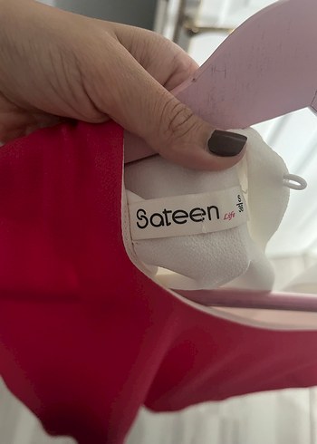 Pembe Saten Drapeli Kolsuz Bluz - Görsel 3