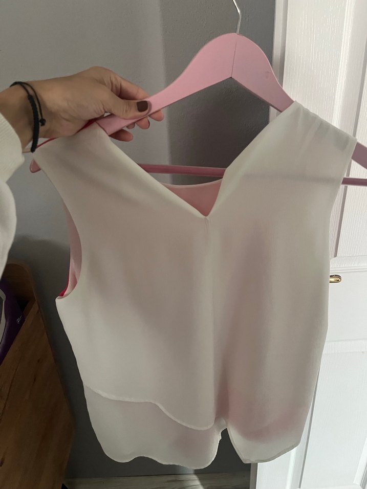 Pembe Saten Drapeli Kolsuz Bluz - Görsel 2