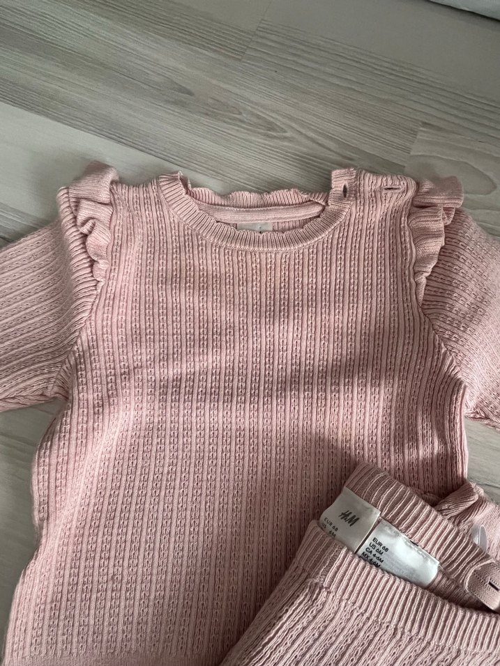 Pembe Örgü Uzun Kollu Bebek Kız Takımı - Görsel 2