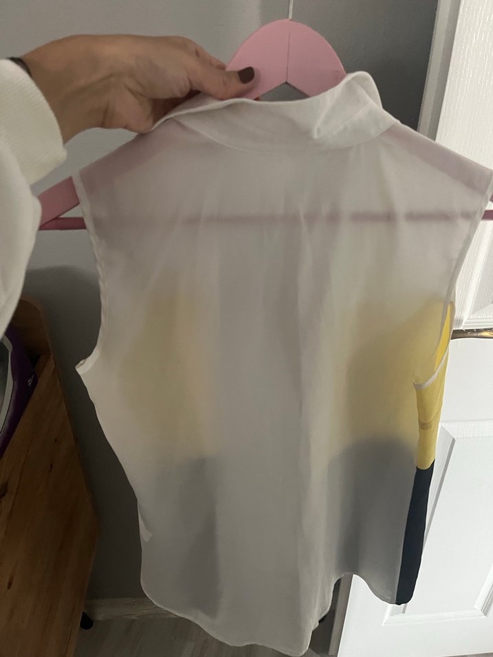 Sarı Siyah Düğmeli Kolsuz Kadın Gömlek - Görsel 2