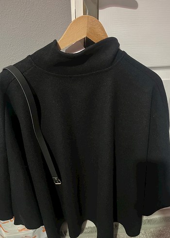 Siyah Deri Kemerli Mini Kadın Panço - Görsel 3