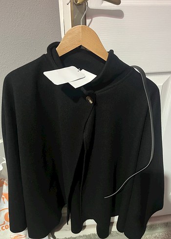 Siyah Deri Kemerli Mini Kadın Panço - Görsel 6