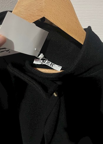 Siyah Deri Kemerli Mini Kadın Panço - Görsel 4