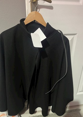 Siyah Deri Kemerli Mini Kadın Panço - Görsel 5