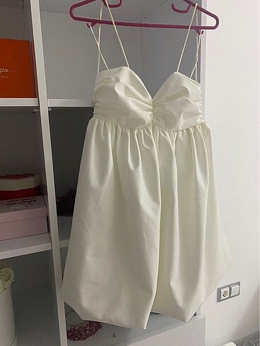 Zara Zara Askılı Beyaz Elbise