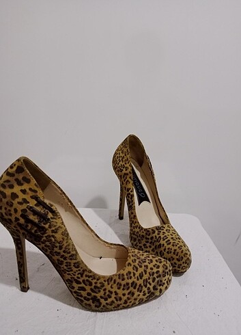 38 Beden kahverengi Renk Leopar topuklu ayakkabı platform boutique