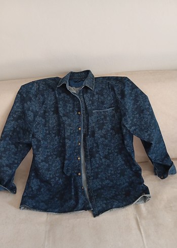 Kadın Lacivert Batik Desenli Denim Gömlek - Görsel 3