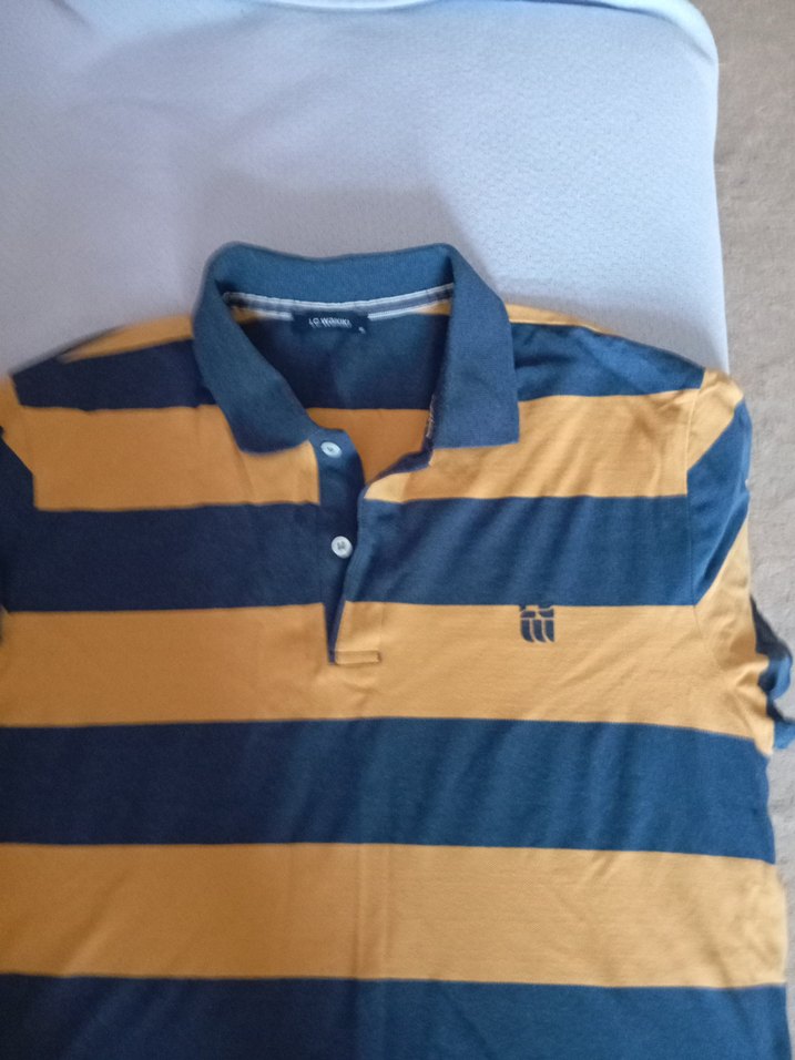 Sarı Lacivert Çizgili Erkek Polo Tişört - Görsel 2