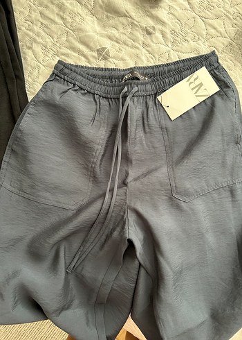 xs Beden Zara Mavi Keten Rahat Kesim Kadın Pantolon