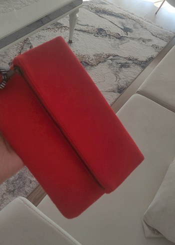 Koton Kırmızı Süet Fermuarlı Kadın Clutch Çanta