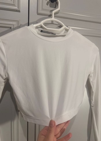 Beyaz Uzun Kollu Kadın Crop Top - Görsel 2