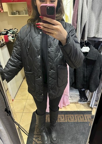 Düğmeli Siyah Midi Kadın Ceket - Görsel 2