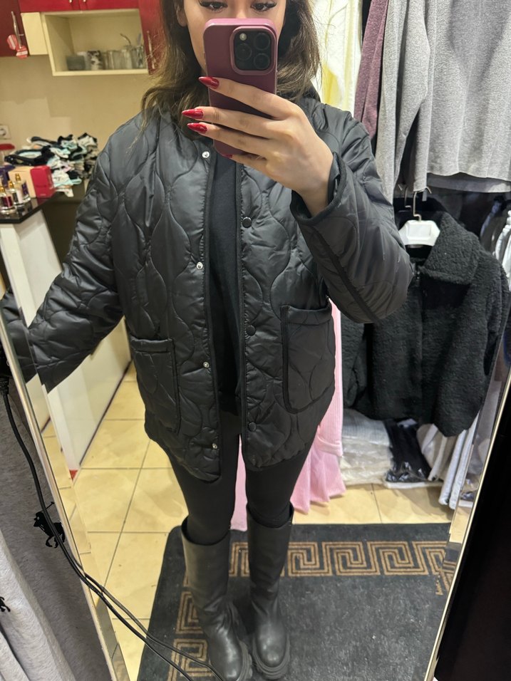 Düğmeli Siyah Midi Kadın Ceket - Görsel 2