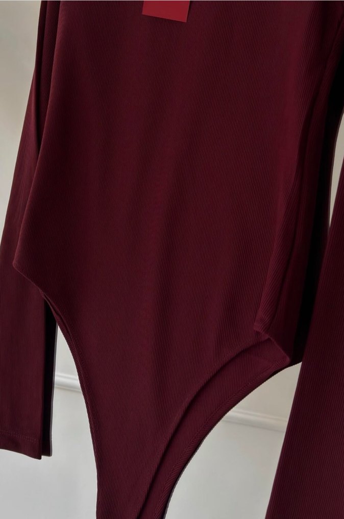 Bordo Uzun Kollu Dar Kesim Bluz - Görsel 2