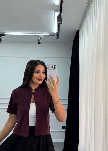 Bej Kısa Kollu V Yaka Triko Bluz - Görsel 3