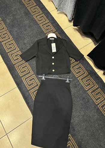 Düğmeli Siyah Mini Kadın Takım - Görsel 2