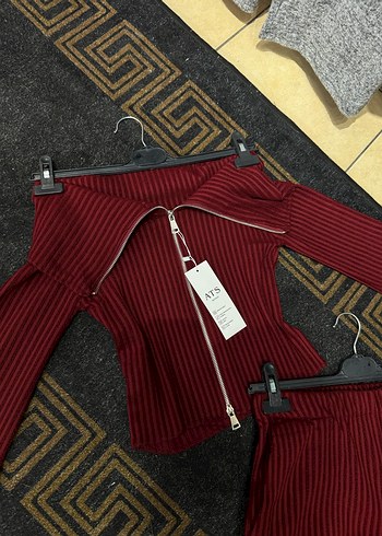 Bordo Fermuarlı Mini Kadın Eşofman Takımı - Görsel 6