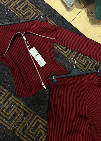 Bordo Fermuarlı Mini Kadın Eşofman Takımı - Görsel 4