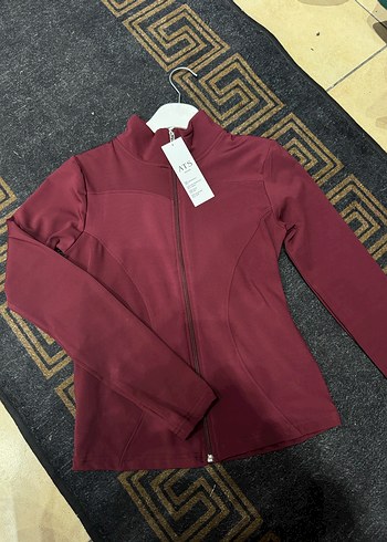 Bordo Fermuarlı Yüksek Yakalı Kadın Ceket - Görsel 3