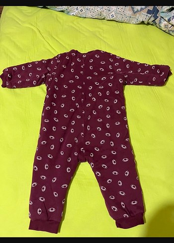 Bordo Uzun Kollu Bebek Tulum, Düğmeli, Baskılı - Görsel 3