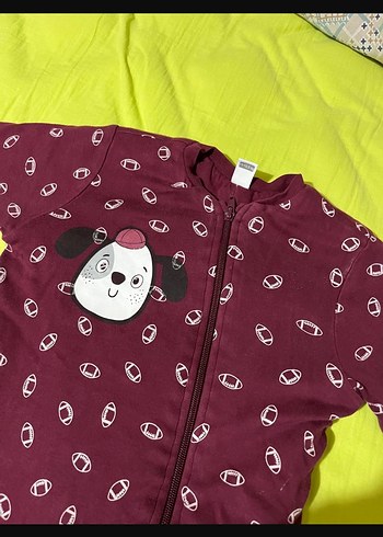 Bordo Uzun Kollu Bebek Tulum, Düğmeli, Baskılı - Görsel 2