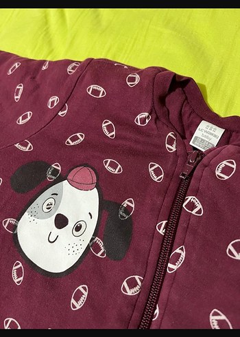 Bordo Uzun Kollu Bebek Tulum, Düğmeli, Baskılı - Görsel 4