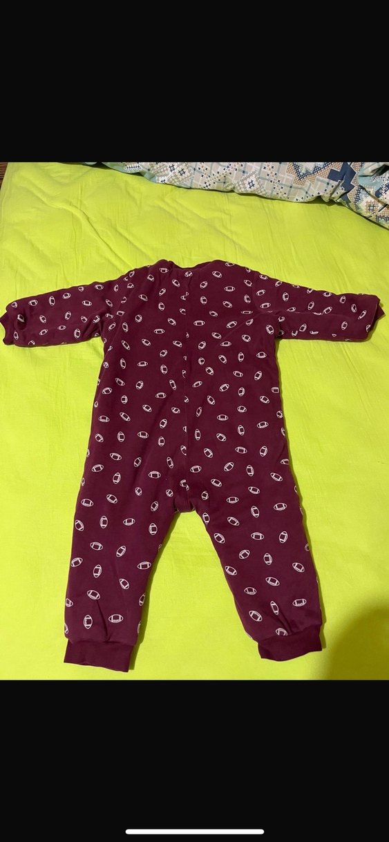 Bordo Uzun Kollu Bebek Tulum, Düğmeli, Baskılı - Görsel 3