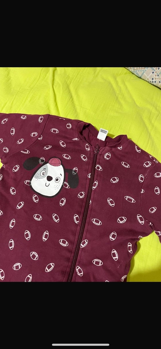 Bordo Uzun Kollu Bebek Tulum, Düğmeli, Baskılı - Görsel 2