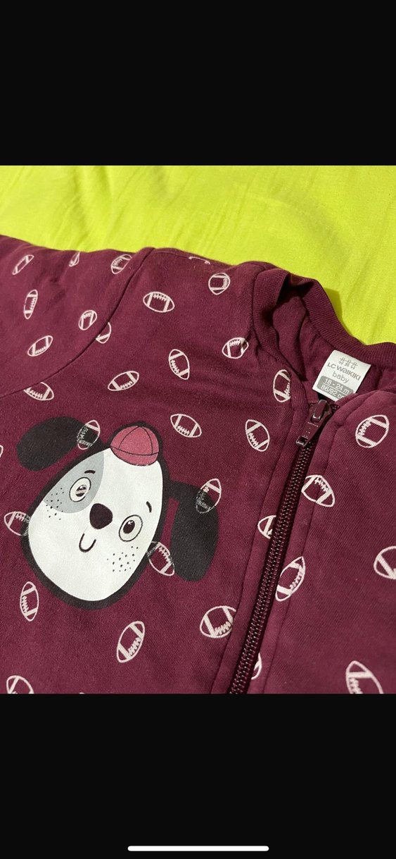 Bordo Uzun Kollu Bebek Tulum, Düğmeli, Baskılı - Görsel 4