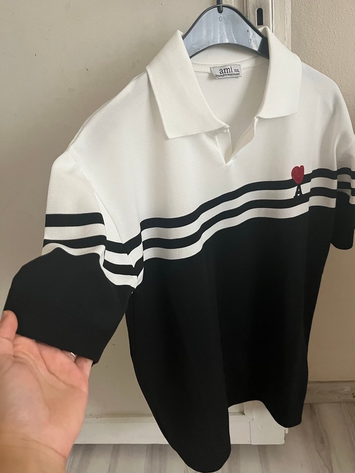 Erkek Siyah-Beyaz Pamuklu Polo Tişört - Görsel 5