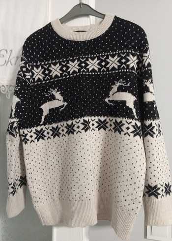 Desenli Beyaz Gri Örgü Kadın Kazak - Görsel 8