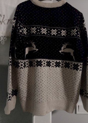 Desenli Beyaz Gri Örgü Kadın Kazak - Görsel 2