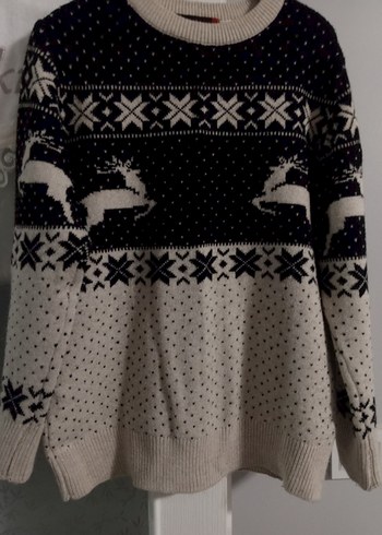 Desenli Beyaz Gri Örgü Kadın Kazak - Görsel 3