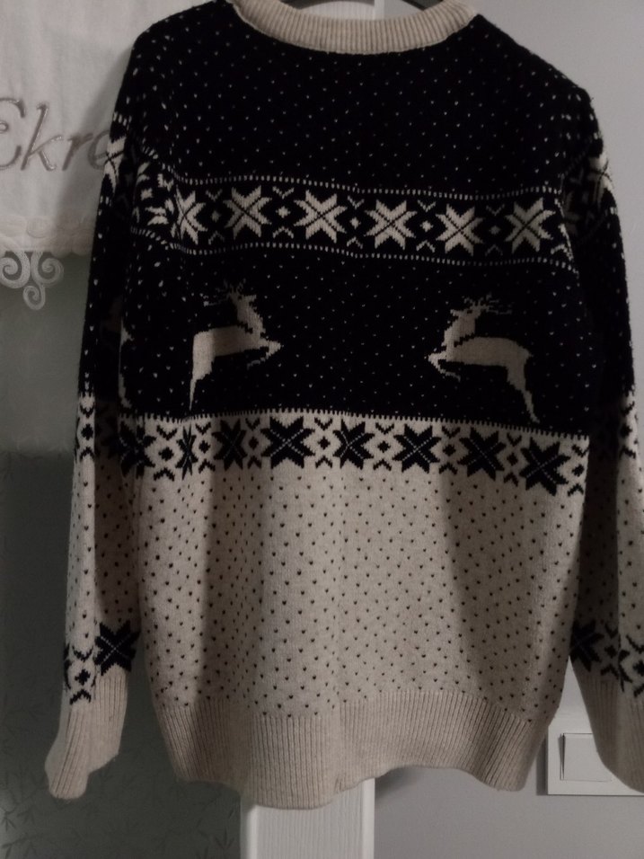 Desenli Beyaz Gri Örgü Kadın Kazak - Görsel 2