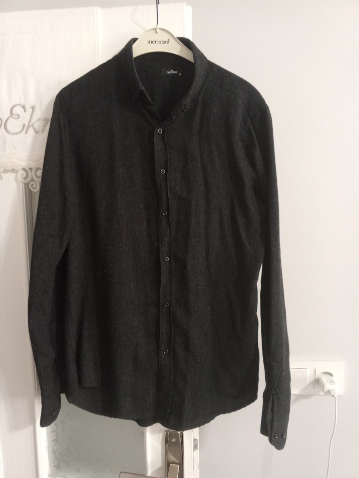 Erkek Siyah Keten Uzun Kollu Gömlek - Görsel 2