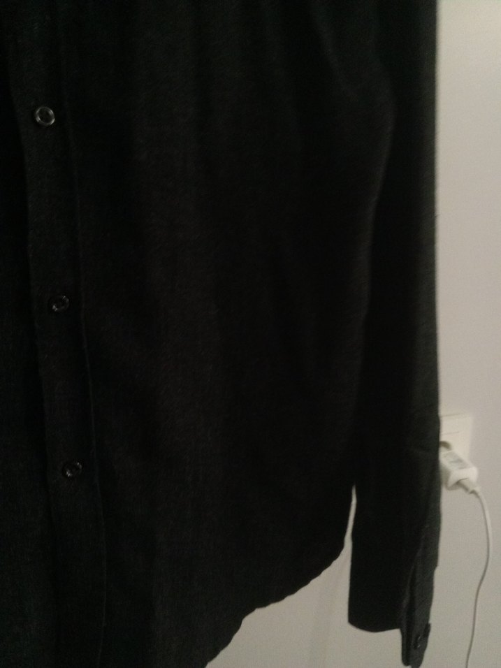 Erkek Siyah Keten Uzun Kollu Gömlek - Görsel 5