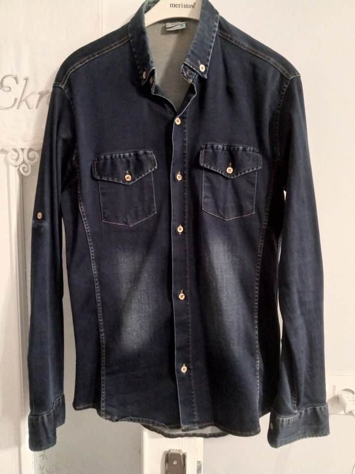 Erkek Lacivert Denim Gömlek - Görsel 3