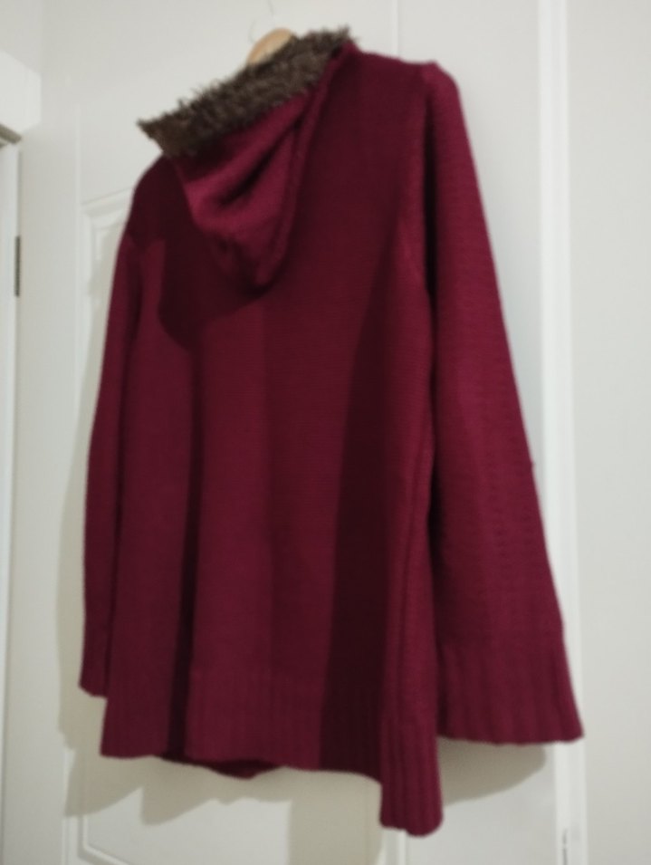 Bordo Triko Bohem Tarz Hırka - Görsel 2