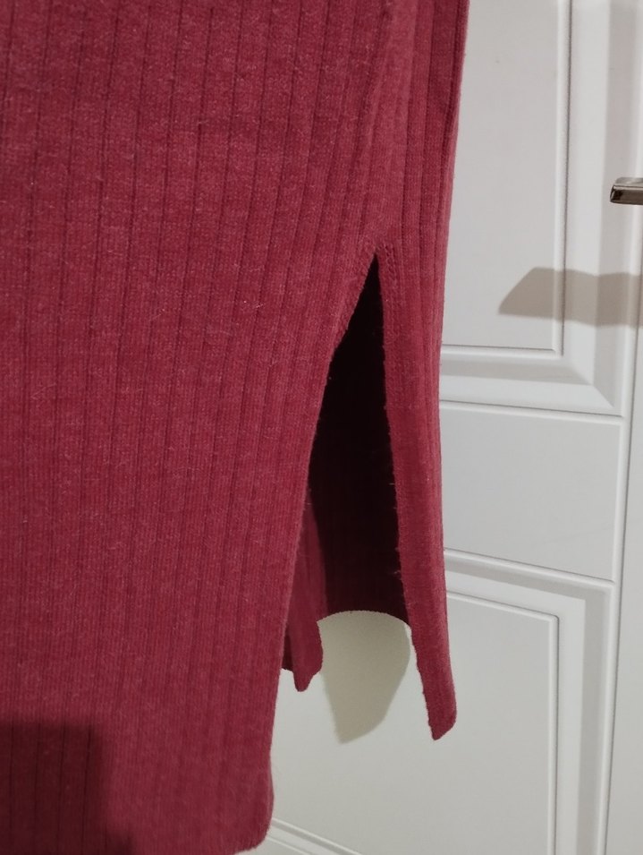 Bordo Uzun Düğmeli Kadın Hırka - Görsel 4