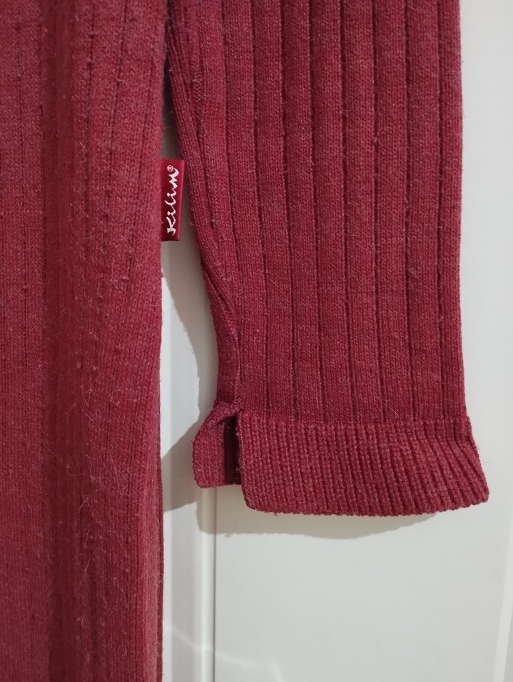 Bordo Uzun Düğmeli Kadın Hırka - Görsel 3