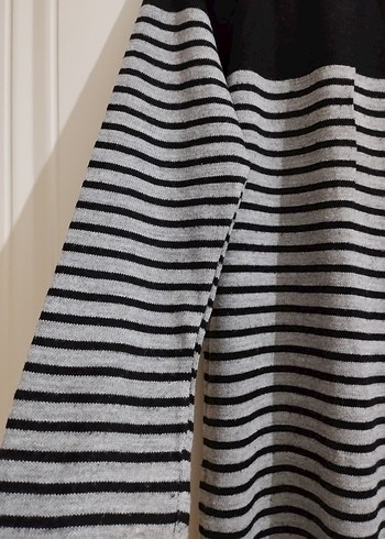 Gri Çizgili Uzun Kollu Triko Elbise - Görsel 3