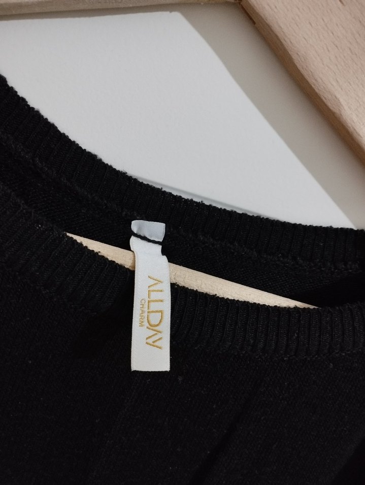 Gri Çizgili Uzun Kollu Triko Elbise - Görsel 4