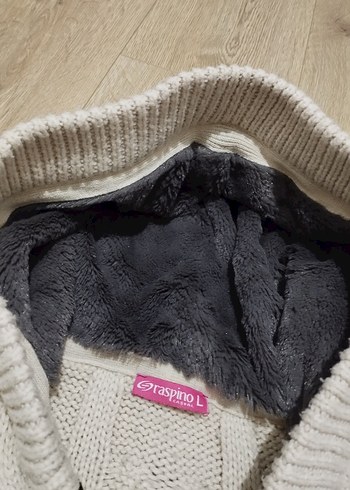 Gri Örgü Kapüşonlu Kadın Süveter - Görsel 4