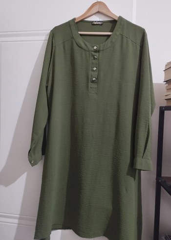 Düğmeli Uzun Kollu Haki ayrobin Tunik - Görsel 2