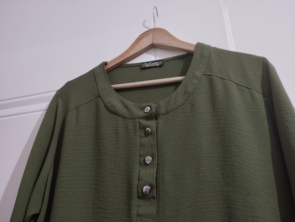 Düğmeli Uzun Kollu Haki ayrobin Tunik - Görsel 3