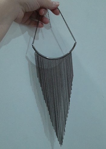 Gri Zincir Detaylı Midi Kadın Kolye - Görsel 3